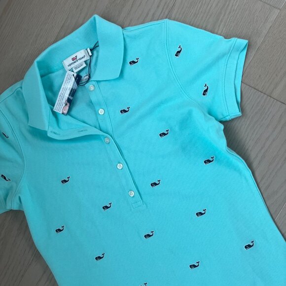 Vineyard Vines Polo All Over Whale Logo Print Teal XS Preppy Brand New with Tags - Picture 7 of 9